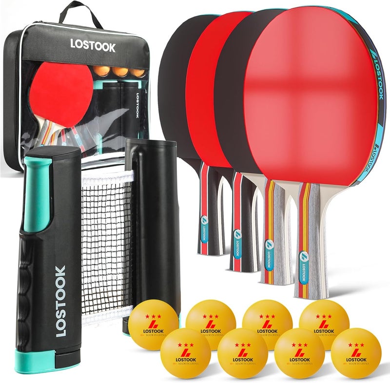 Lostook Professional Ping Pong Paddles Set of 2/4 with Table Tennis Rackets and 3 Star Balls, Portable Ping Pong Table Net with Clamps for Any Table, Home/Outdoor Games - Image 1